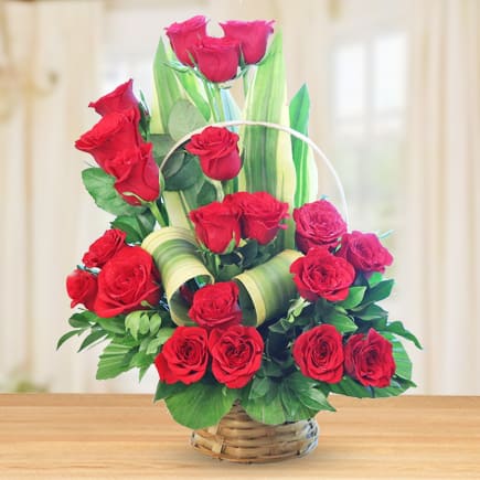 Basket Full of Red Roses | Flowerzila.com